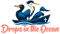 Drops in the Ocean logo with a touch of coral