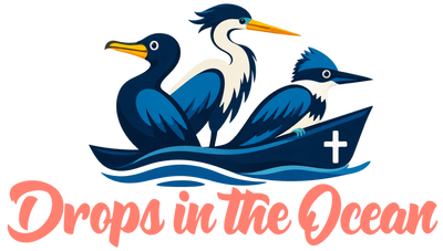 Drops in the Ocean logo with a touch of coral