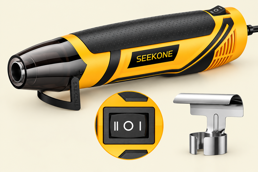 mini electric heat gun with dual-temperature switch and metal nozzle attachment for DIY projects, repairs, and maintenance | Drops in the Ocean